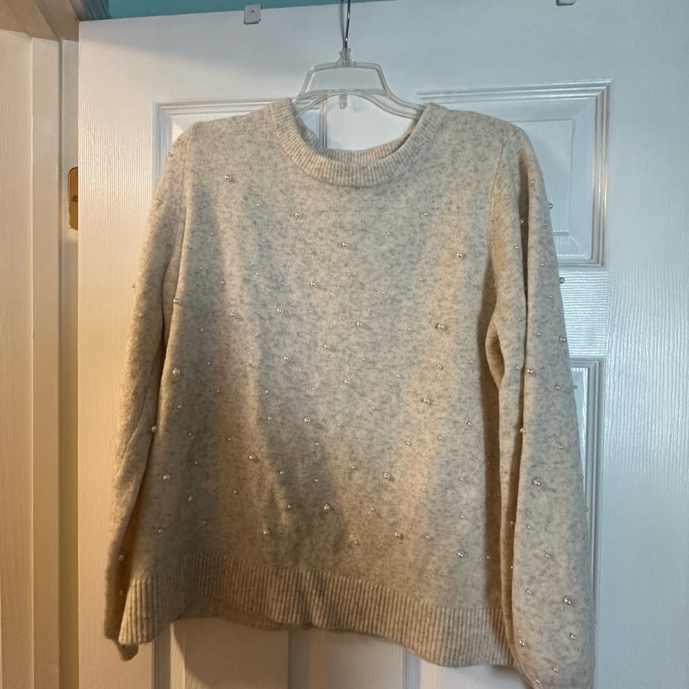 Loft Large Cream Sweater with Pearl Accents